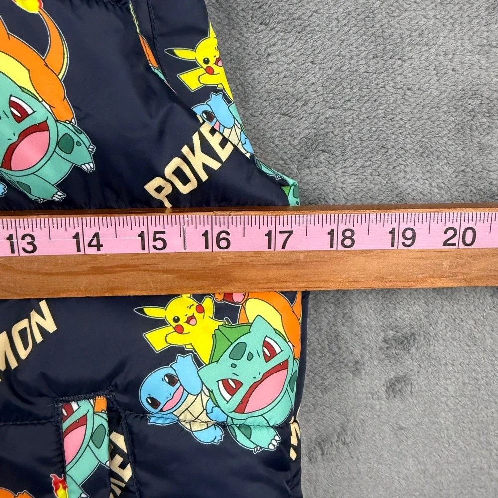 H&M Pokemon Puffer Vest Kids 8-10 Navy Pikachu Bulbasaur Squirtle Charmander
